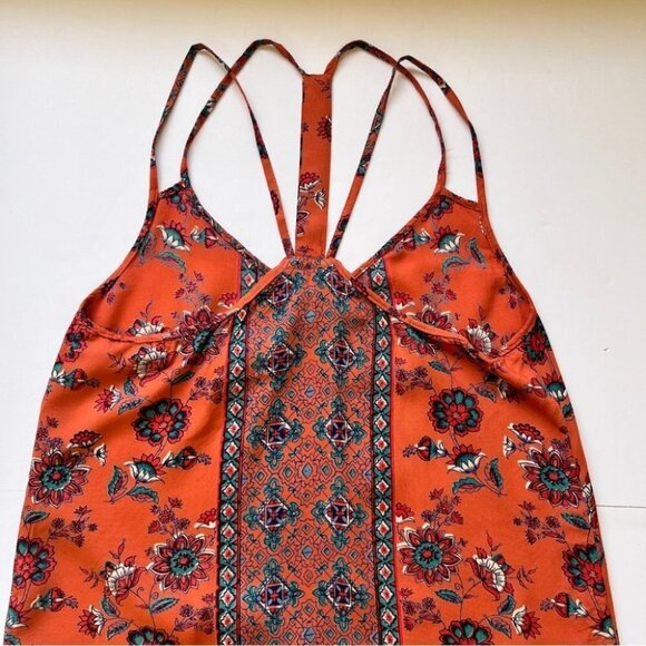 Angie Mini  Dress Double Strap Racerback Orange Boho Moroccan Southwestern Sz S - Picture 10 of 11
